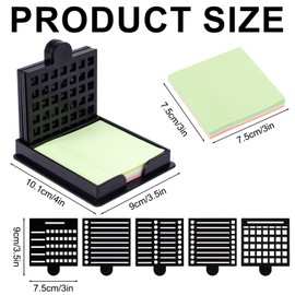 Lyreh Sticky Note Holder with 5 Templates, Practical 3x3in Sticky Note Stencil Set Reusable Line Box Drawing Stencil Sticky Note Organizer Dispenser Suitable for Home Office School Supplies (Black)