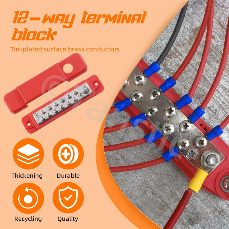 Tanstic 12 Terminal Power Distribution Block with Ring Terminals, 12