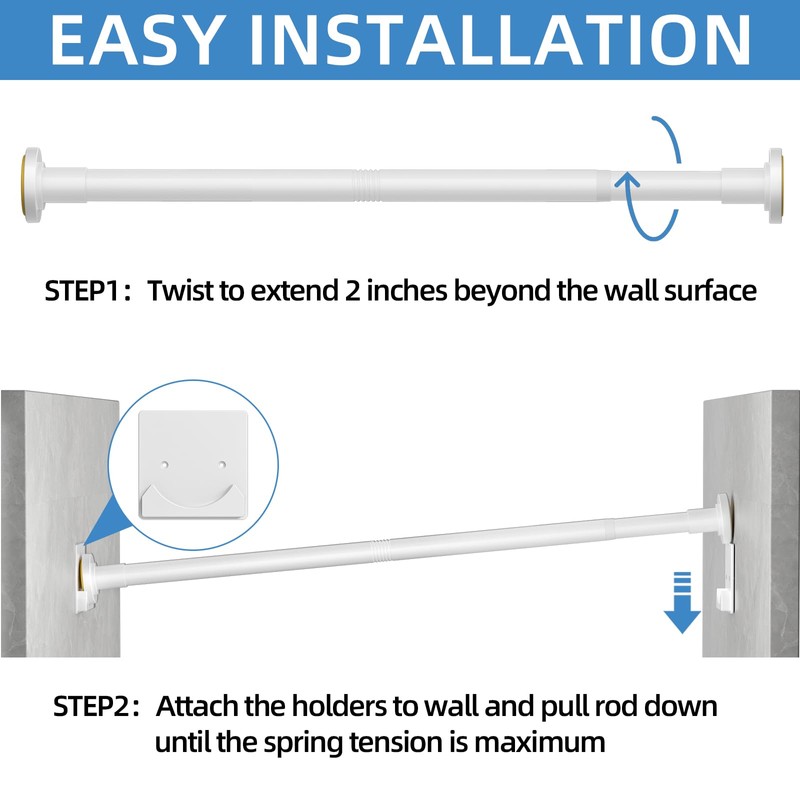 CorkLatta White Shower Curtain Rod,1 Inch Diameter Stainless Steel Adjustable