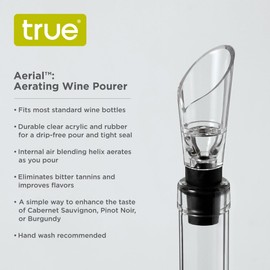 True Aerial Aerating Wine Pourer, Decant Wine Instantly, Aerating Pour Spout, Acrylic and Rubber, Drip-Free Pour, Set of 1