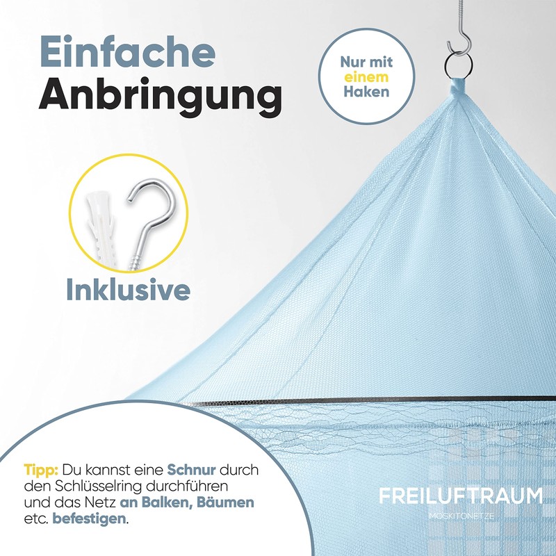 Mosquito Nets for Cots, Single, Double (Round Single, Blue)