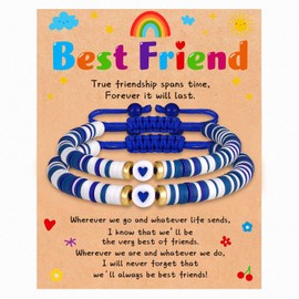 DuoDiner Best Friend Bracelets for 2 Girls, Cute BFF Matching Heart Friendship Bead Bracelet for Friends Women Girls Birthday Easter Gifts for Teen Girls (Blue)