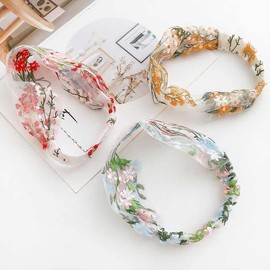 QinGoo Lace Embroidery Women's Hair Band Flower Headband Hair Turban Hair Accessory Korean Stylish Cute Painless 1 Piece (Red)