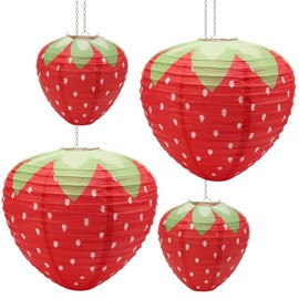 4Pcs Strawberry Paper Lanterns, Windspeed Large Strawberry Paper Lantern Hanging Decor 3D Strawberry Decoration Hanging For strawberry Birthday party decorations 8 inch, 12 inch (red)