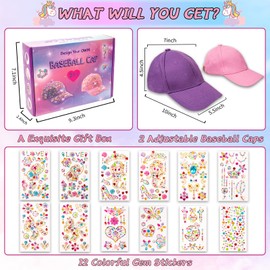 CIMOYBAI Gifts for Girls DIY Baseball Cap, 2 Pieces Back to School Baseball with Jewel Stickers Cap, Girls Christmas Birthday Gifts Back to School Gifts 4 5 6 7 8 9 10 Years
