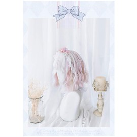 Harajuku Style GAL Lolita Wig, Cosplay, Gray Hair, Pink, Mesh, Bob, Curl, Lolita, Curly Hair, Heat Resistant Wig, Mori Girl, Yume Cute, Princess, Small Face, Gradient, Women's, Everyday, Party, Fancy Dress Wig, Wig (White x Pink)