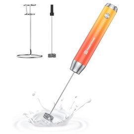 Maestri House Rechargeable Milk Frother with Stand, LunaFro Handheld Electric Foam Maker Waterproof Detachable Stainless Steel Whisk Drink Mixer Foamer for Lattes, Cappuccino