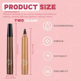 Eyebrow Pencil Four-pronged Tip Microfine Split Eyebrow Pen, Long Lasting Waterproof Smudge-proof Natural Eyebrow for Women Brown (Light Brown + Dark Brown) (Light Brown + Dark Brown)