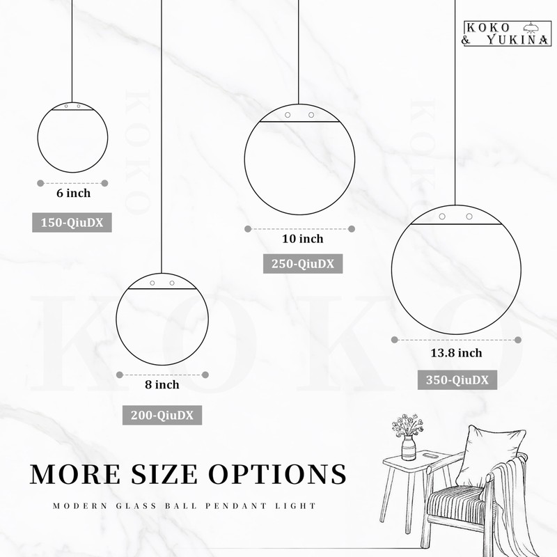 KoKo&Yukina 8 Inch Globe Pendant Lighting for Kitchen Island Mid