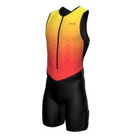 SPARX Mens Premium Triathlon Suit Padded Triathlon Tri Suit Race Suit Swim Bike Run (Orange Blend, 2XL)