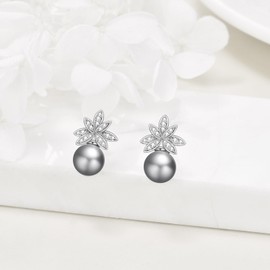 VONALA Freshwater Pearl Earrings Studs Wedding Bridal Pearl Stud Earrings for Brides Bridesmaids Pearl Stud Earrings Gifts for Women, Sterling Silver, No Gemstone