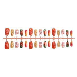 30Pcs Thanksgiving Press on Nails Medium Almond Fake Nails 3D Gradient Flower False Nails Maple Leaf Pumpkin Design Stick on Nail Shiny Rhinestone Beads Acrylic Nails White French Tip Nail for Women