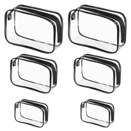 Swpeet 6Pcs 3 Sizes Clear Toiletry Bag Makeup Bags Waterproof Cosmetic Set, Transparent Cosmetic Pouches with Zipper Waterproof Portable PVC Plastic Zippered Organizer Cases