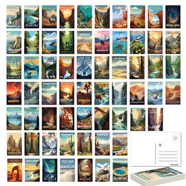 SHOXREM National Parks Theme Postcard Set: Retro Travel Posters Wall Decoration - 63 Abstract U.S. Parks Illustrations, 4" W x 6" H