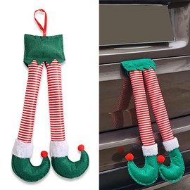 Tesnaao 1 PC Car Trunk Christmas Decoration Accessories, Christmas Plush Decorative Leg Pendant, 19.29" x 9.84" Clip-on Trunk Hanging Decoration, Universal for Most Cars (Multicolored)