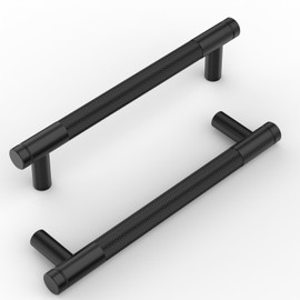 KNOKLOCK 10 Pack Matte Black Cabinet Pulls 5 Inch(128mm) Hole Centers,Knurled Cabinet Handles Kitchen Cabinet Hardware Drawer Pulls for Dresser Cupboard Wardrobe