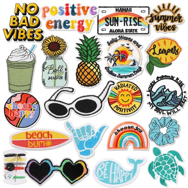 Pack of 20 Iron-On Hippie Vsco Vintage Patches Children's Girls Appliques Hippie Retro Embroidered Patches for Backpacks, Jeans, Jackets and Clothing DIY Crafts