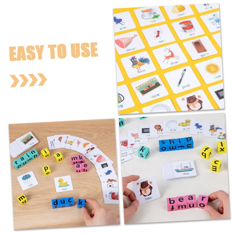 Kisangel 1set Wooden Alphabet Blocks Spelling Learning Toy Word Cards