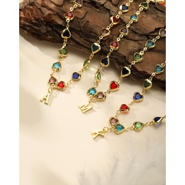 STYDAZZ Colorful Heart Initial Necklaces for Women 14K Gold Plated Necklace Cute Choker Necklace Dainty Name Necklace Trendy Jewelry Birthday Gifts for Women Letter P