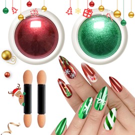 BISHENGYF Red Green Chrome Nail Powder - Christmas Nail Chrome Powder Holographic Mirror Metalic Effect Chrome Powder for Nails for Christmas Home DIY Nail Art