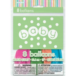 Unique Party 42370 - 12" Latex Pastel Baby Shower Balloons, Pack of 8