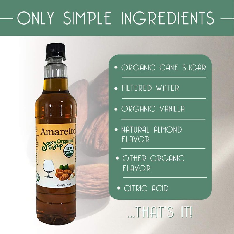 Joe’s Syrup Organic Flavored Syrup, Organic Amaretto, 750 ml (3