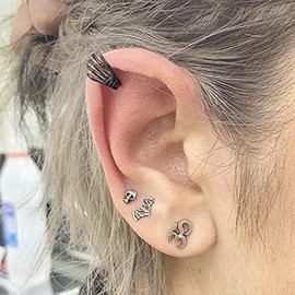 Gothic Skull Skeleton Hand Stud Earrings for Women Girls Mens 16G Stainless Steel Hypoallergenic Helix Screw Back Cartilage Piercing Earring Studs Ear Tragus Birthday Punk Jewelry Gifts (Black)