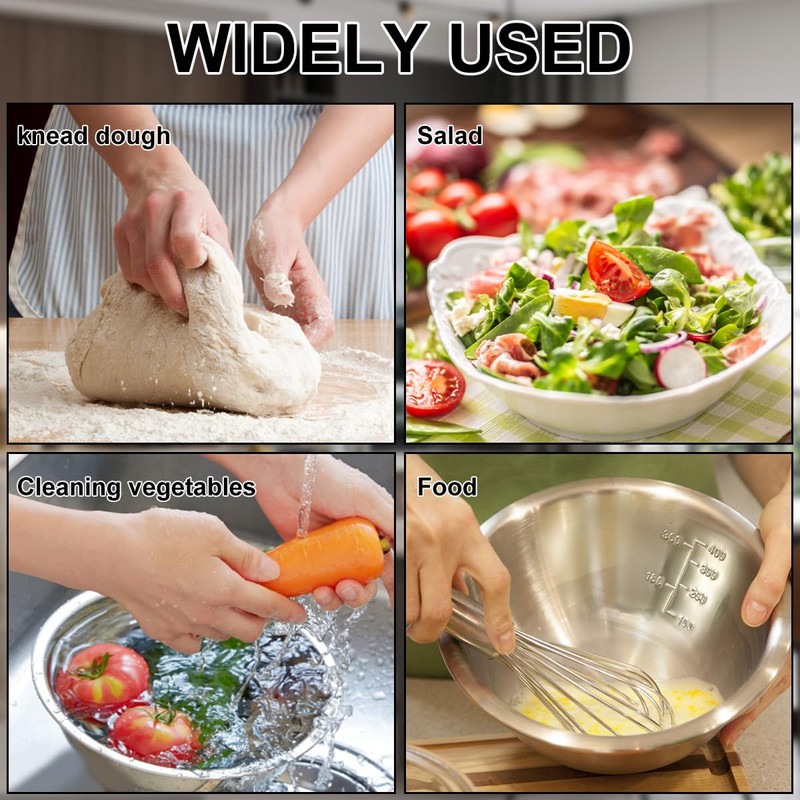 5Pcs Mixing Bowls Stainless Steel 5 Sizes Baking Bowls Mixing