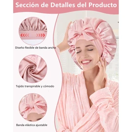 2 Piezas Gorro de Seda para Dormir, Gorro de Satin para Dormir Ajustable, Capos Grandes de Seda Satinada para Dormir con Correa de Corbata (Rosa + Morado)