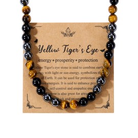 JSDDE Mens Necklace Crystal Obsidian Tiger Eye Hematite Beads Necklaces for Men Natural Gemstone Necklace Jewelry Gift for Father Birthday