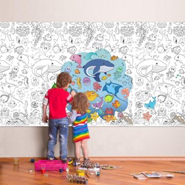 PHOGARY Sea Coloring Poster for Kids Giant Coloring Poster Sea Animal Coloring Tablecloth Jumbo Ocean Animal Coloring Banner DIY Drawing Tablecloth for DIY Arts Crafts Activities 54" x 108"