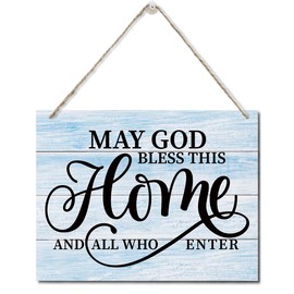 Printed Wood Plaque Sign Wall Hanging, Home Wall Decor May God Bless This Home And All Who Enter Rustic Hanging Wall Plaque Wood Signs, Housewarming Gifts, Blessed Family Sign C