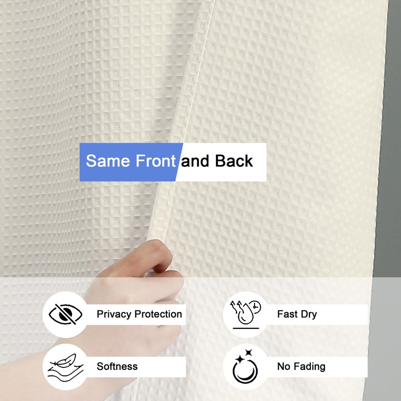 OVZME Cream Shower Curtain Set, Waffle Textured Heavy Duty Fabric