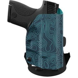 We The People Holsters - Aqua Topographic Map - Left Hand - OWB Holster Compatible with Smith & Wesson M&P Shield / M2.0 w/Integrated Crimson Trace Laser/Plus 9mm/.40/30 Super Carry