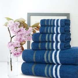 CASA COPENHAGEN Exotic 6 Pieces Towel Set- Navy, 525 GSM 2 Bath Towel 2 Hand Towel 2 Washcloth, Designed in Denmark Made of Soft Egyptian Cotton for Bathroom, Kitchen & Shower