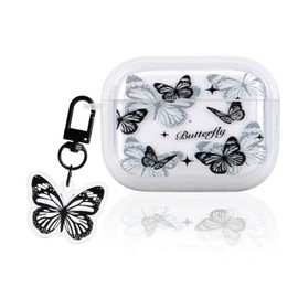 Butterlfy Case for Airpod Pro 2nd Generation 2022 Clear with Cute Keychain Black Butterflies Design Soft Slicone Shockproof Compatible for Airpods Pro 2 Charging Cover for Girls Women