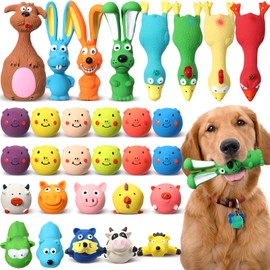 Vertintong 30 Pcs Squeaky Dog Toys Squeak Latex Puppy Toy Funny Animal Dog Squeak Toys Soft Dog Chew Toy for Small Medium Large Pets Interactive Play Fetch Reduce Separation Anxiety, Assorted Styles