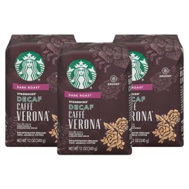 Starbucks Decaf Caffe Verona Ground Coffee, Dark Roast, Decaffeinated Ground Coffee, 100% Arabica Coffee, Dark Cocoa Texture, 12-Ounce Bag (Pack of 3 Bags)