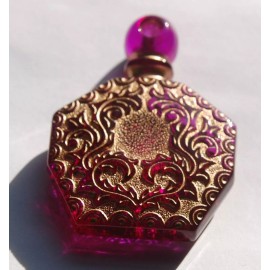 Purple Etched Faux Perfume Lucite Bottle Pendant Gold Details Vintage pnd068B