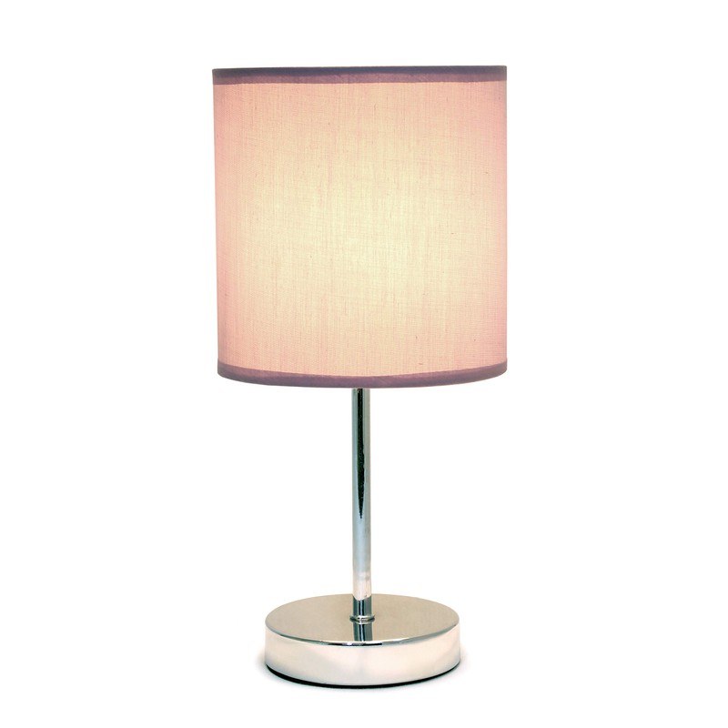 Simple Designs LT2007-PRP Chrome Mini Basic Table Lamp with Fabric