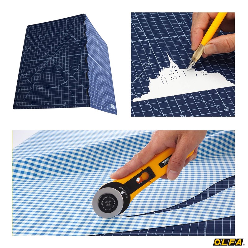 OLFA 223BSNV Bi-Fold Cutter Mat, A3 Navy (For Stationery Only)