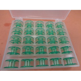 Generic BOX OF 25 BOBBINS GREEN CLEAR PLASTIC Husqvarna Viking Emerald 116,118,183,20