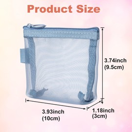 BEIQIYA 3pcs Mini Mesh Makeup Bags, Small Zipper Mesh Makeup Bags, Portable Cosmetic Pouch for Woman Purse Lipstick Keys Essentials Items Earphone Bank Cards- Blue & Black & Gray