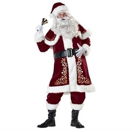Niceyoeuk Christmas Santa Claus Costume Xmas Outfits Adults Kids Luxury Deluxe Velvet Cosplay Fancy Dress Theme Party Clothes Set (Red-Adults, XL)