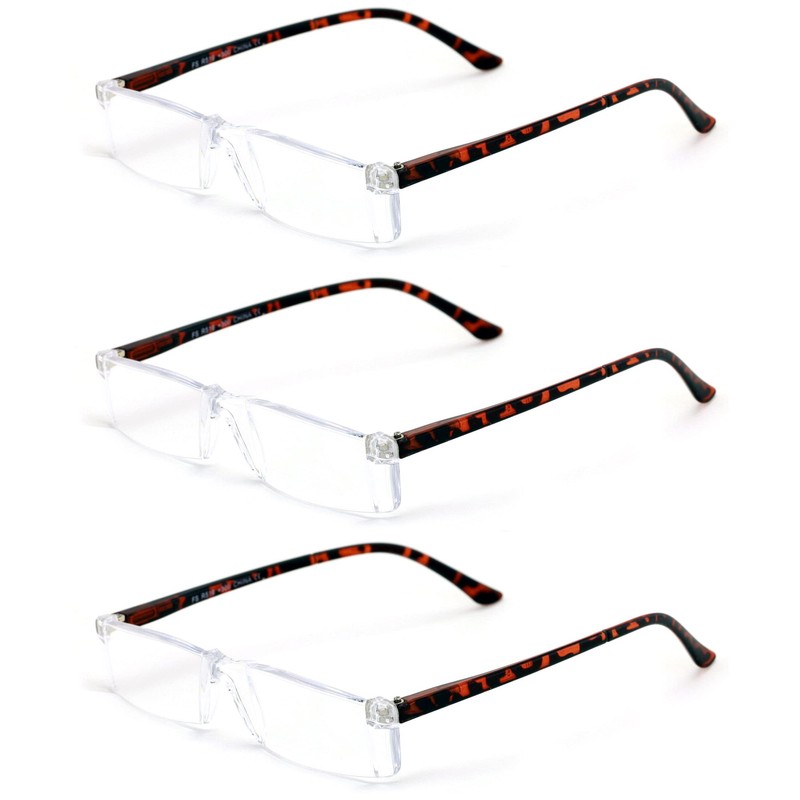 V.W.E. 3 Pairs Lightweight Rectangular Unisex Readers with Spring Hinge