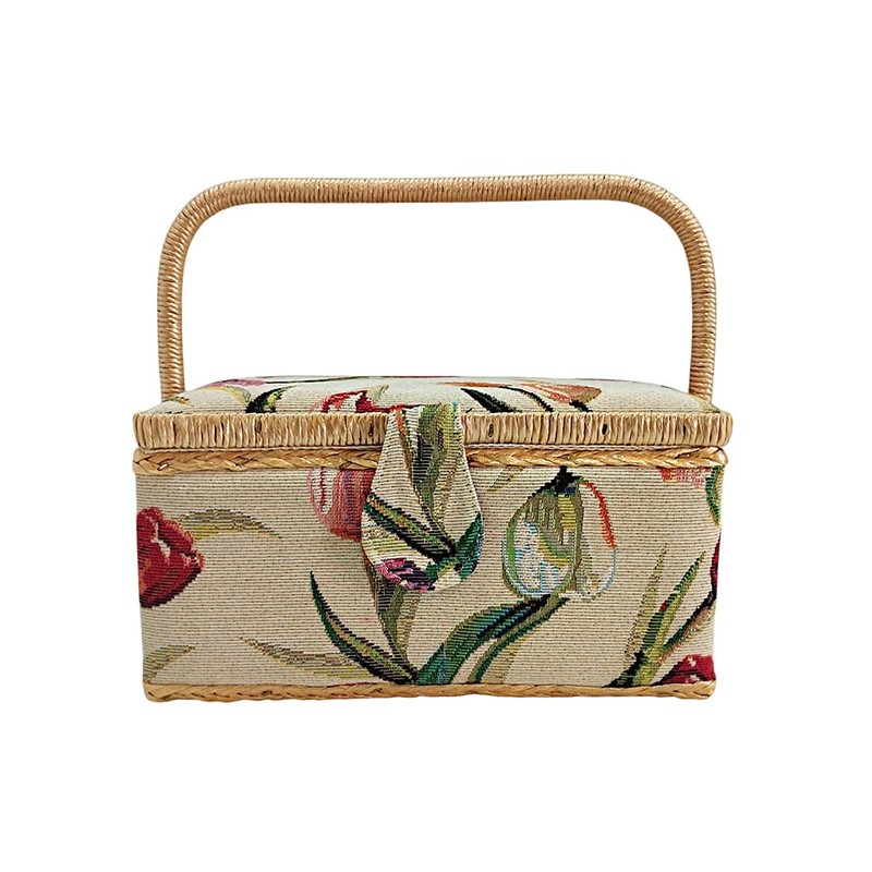Small Sewing Box Fabric Covered Sewing Box with Compartments Sewing