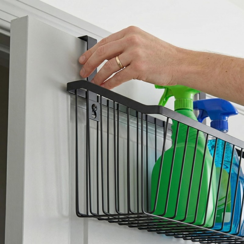 LeleCAT Grid Storage Baskets with Hooks, Over Cabinet Door Organizer,