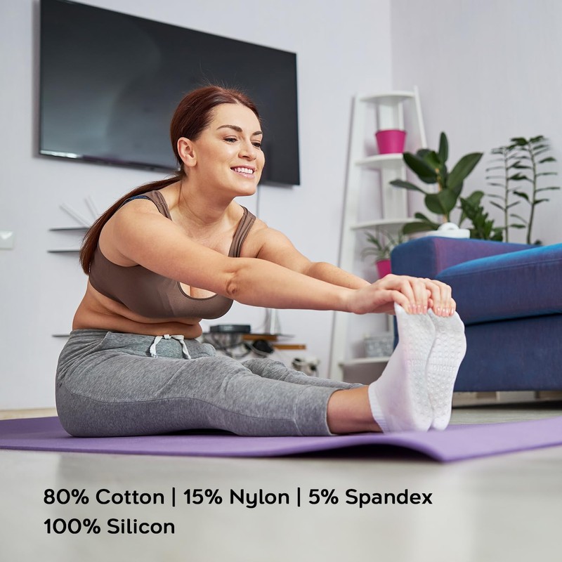 THREADFLOW 4 Pairs Yoga Socks for Women – Non-Slip Pilates,