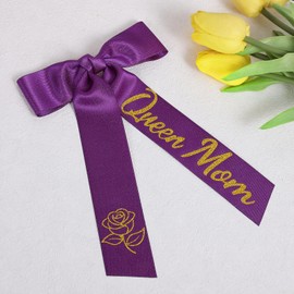 5" Long Tail Queen Mom Glitter Hair Bow Clip Sparkly Dark Purple Ribbon Alligator Barrettes Pins Mothers Day Gift for Grandma Grammy Nana Mimi Gigi Birthday Dress Decor Accessory