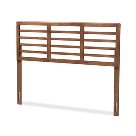 Baxton Studio Salome Mid-Century Wood Slat Queen Headboard in Walnut Brown